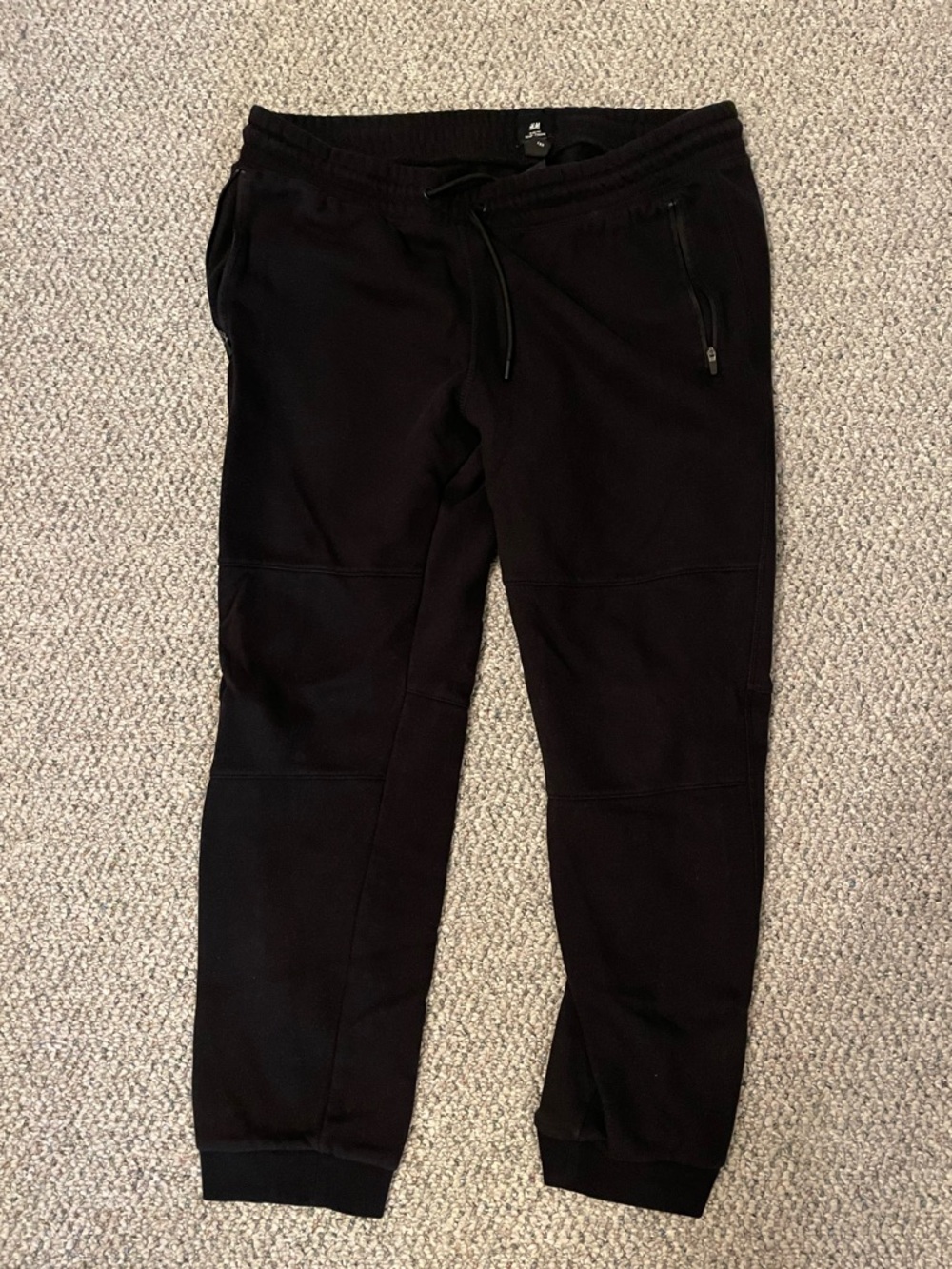 H&M Men's Black Drawstring Joggers with Zipper Pockets